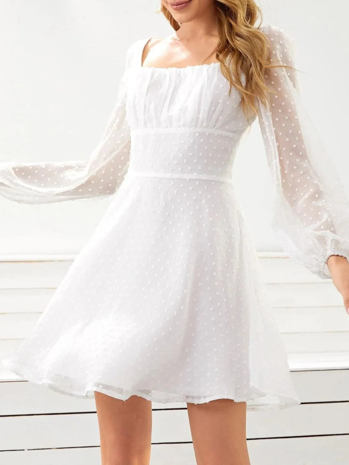 Swiss Dot Long Sleeve Mini Dress by Golden Gueen