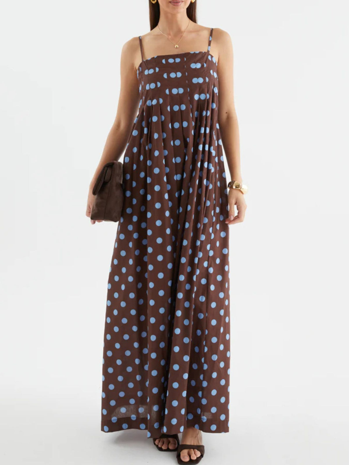 Pleated Polka Dot Maxi Dress