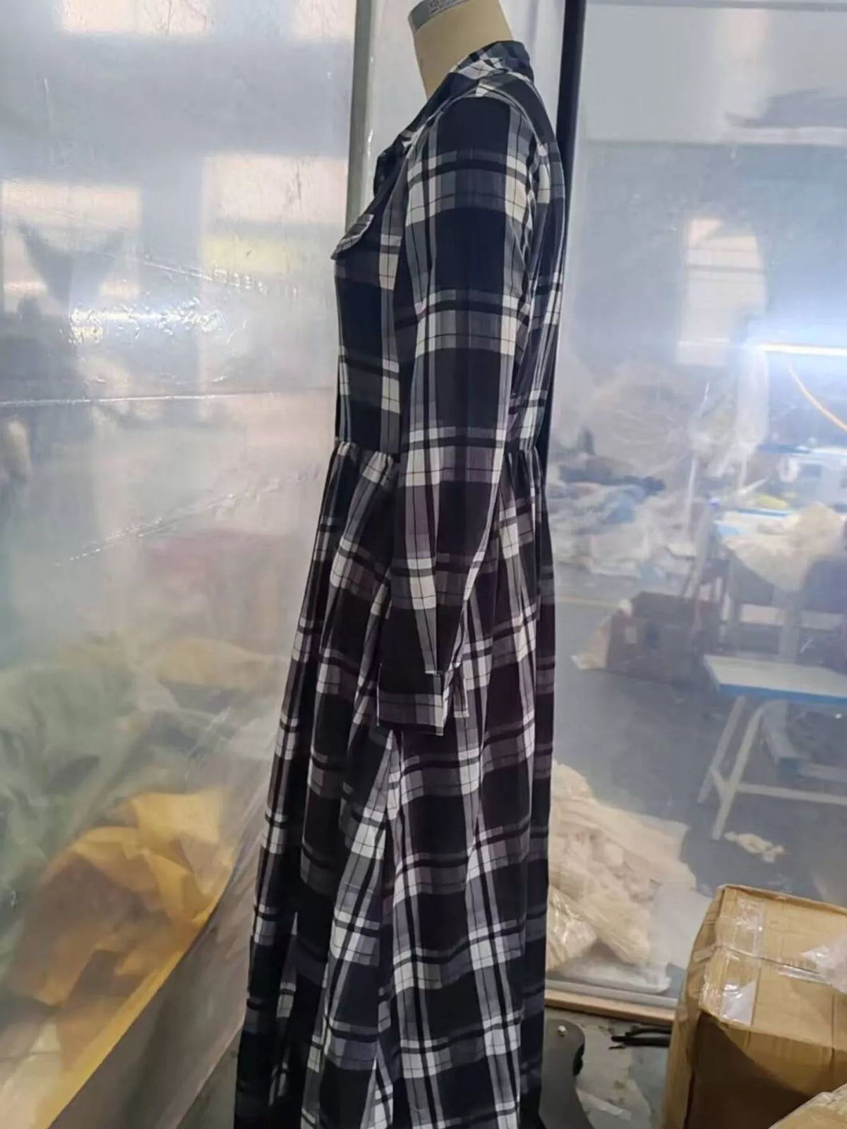 Plaid Long Sleeve Shirt Maxi Dress by Yvette