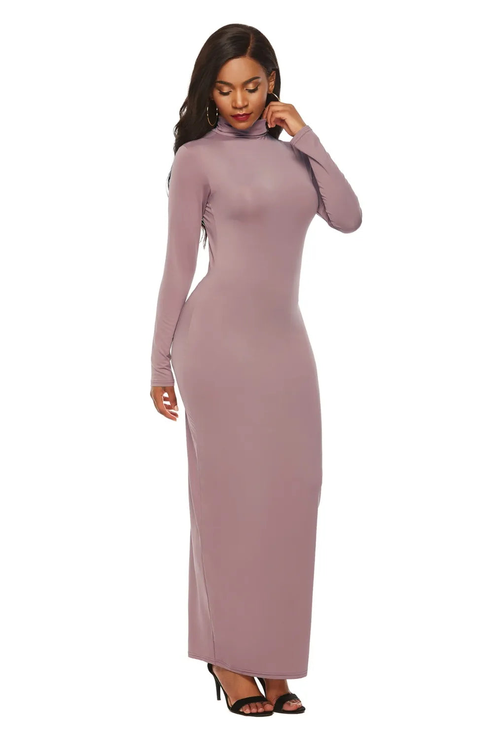 Mock Neck Long Sleeve Maxi Dress