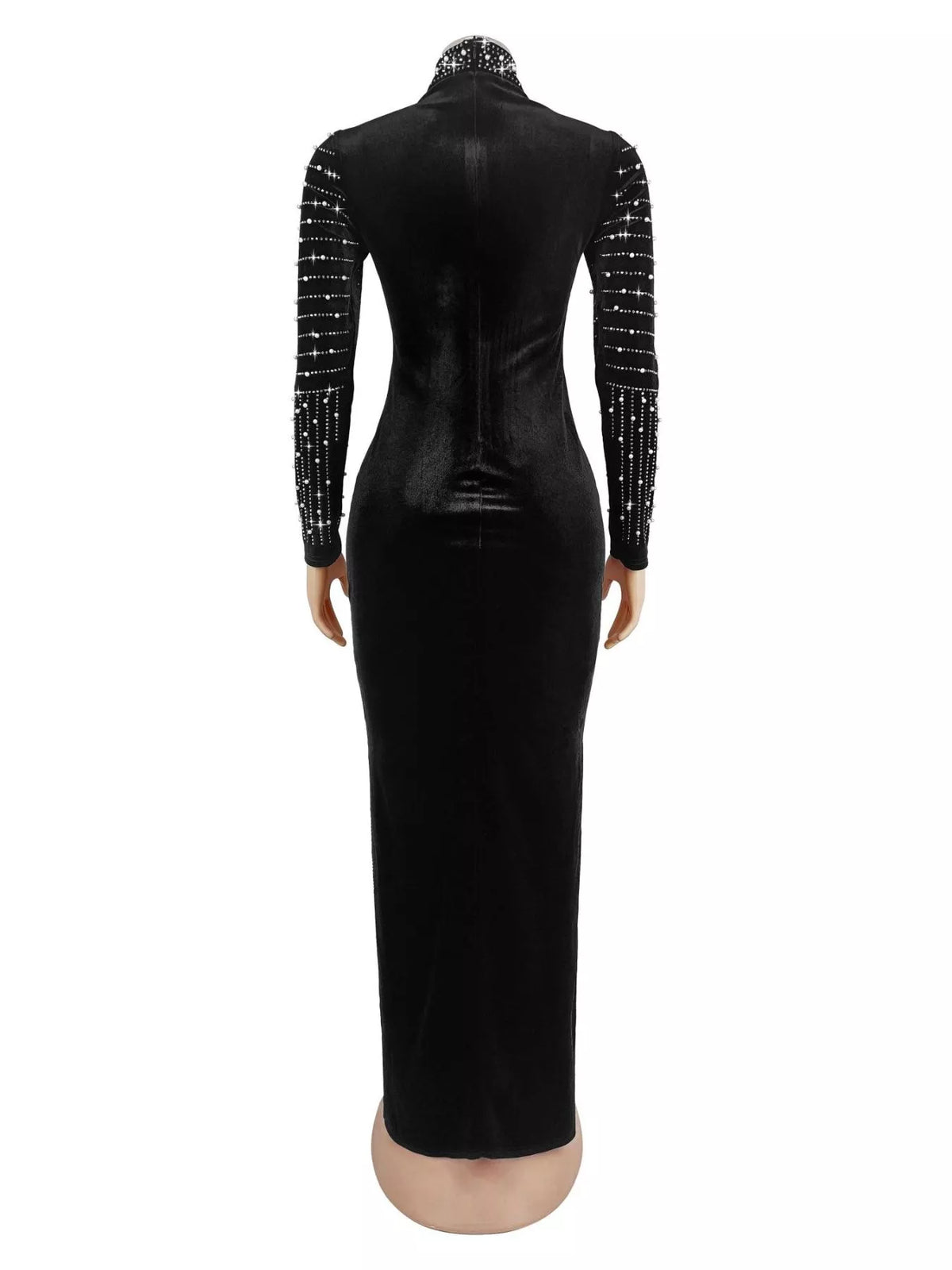 Rhinestone Mock Neck Long Sleeve Maxi Dress