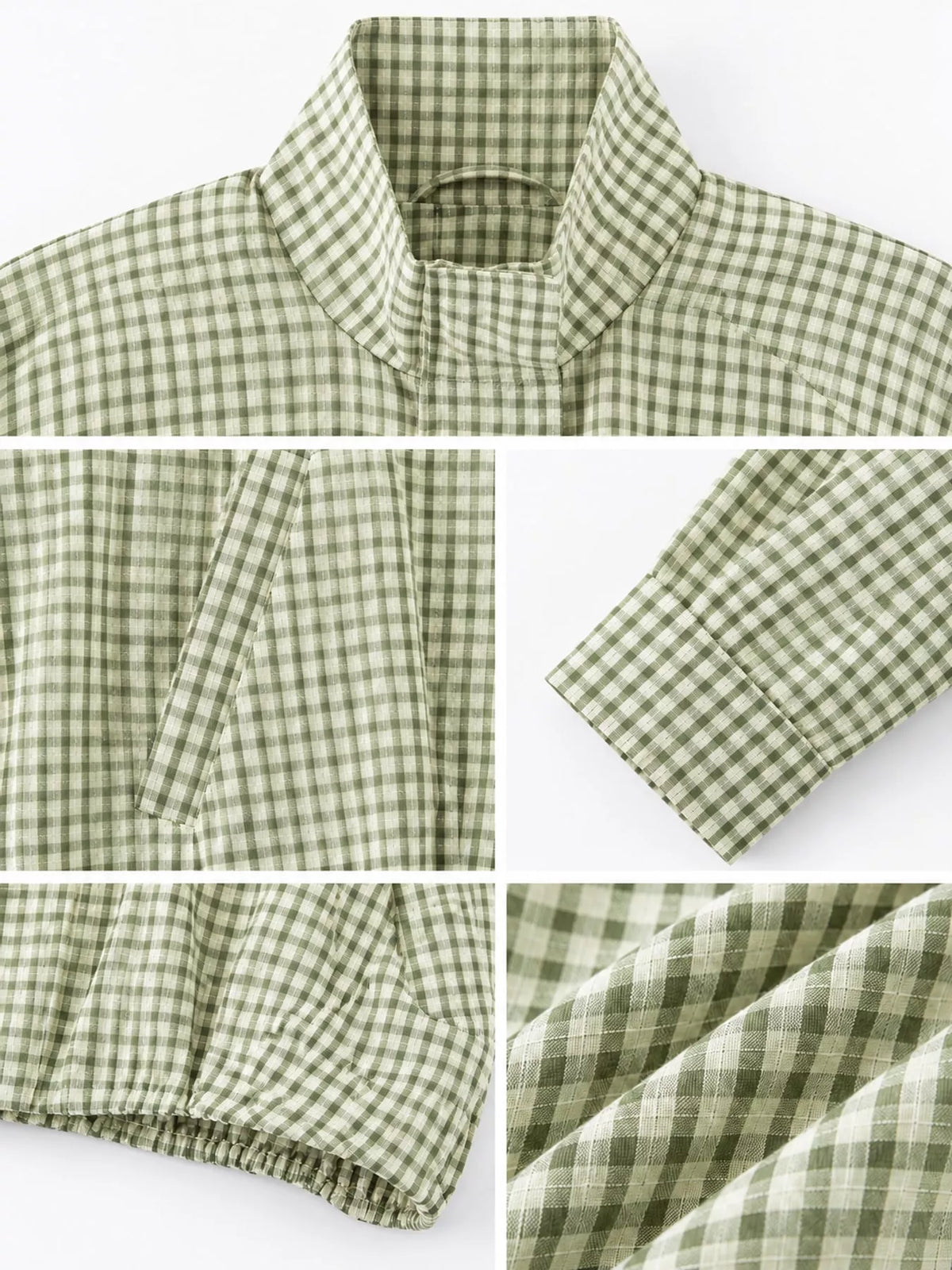 Plaid Stand-Collar Cropped Jacket