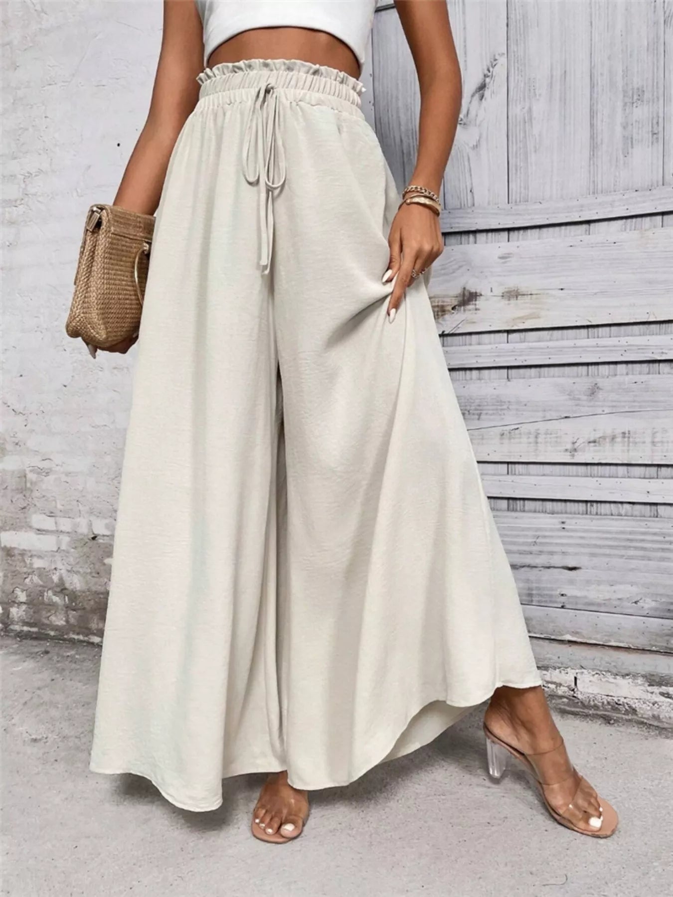 Wide Leg Drawstring Waist Pants