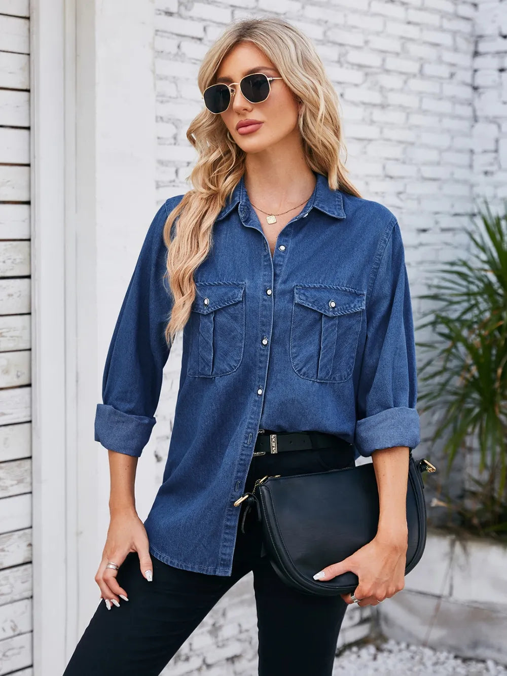 Collared Button-Up Denim Jacket by Manny