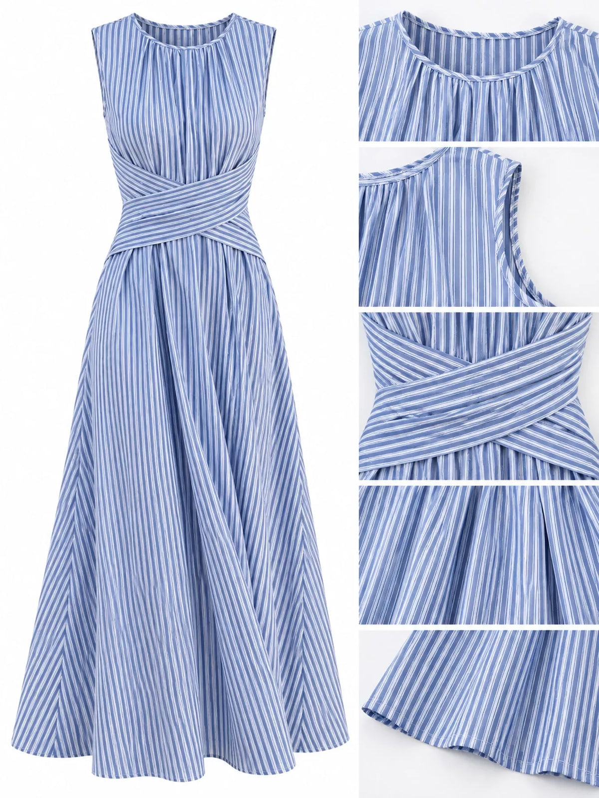 Sleeveless Striped Maxi Dress with Criss-Cross Waist