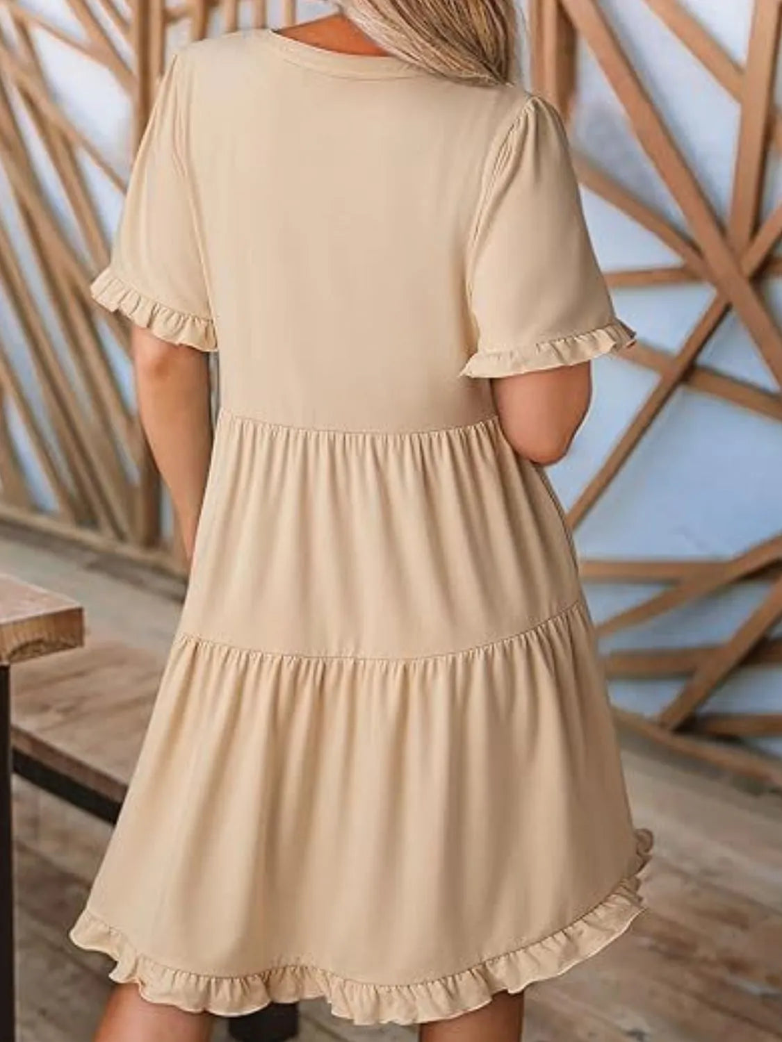 Tiered Notched Short Sleeve Mini Dress by Gen Beauty
