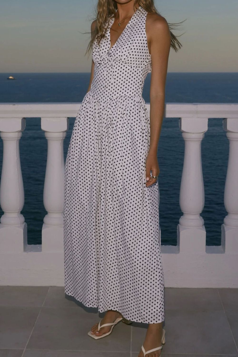 Backless Polka Dot Halter Maxi Dress