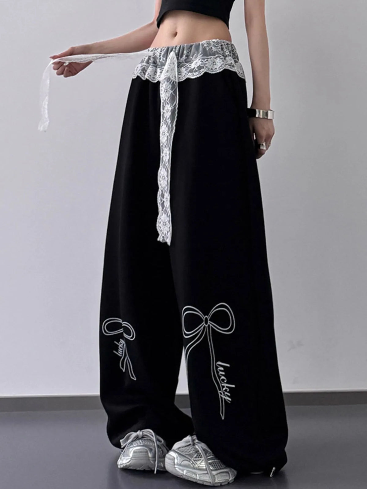 Lace Belt Wide Leg Pants