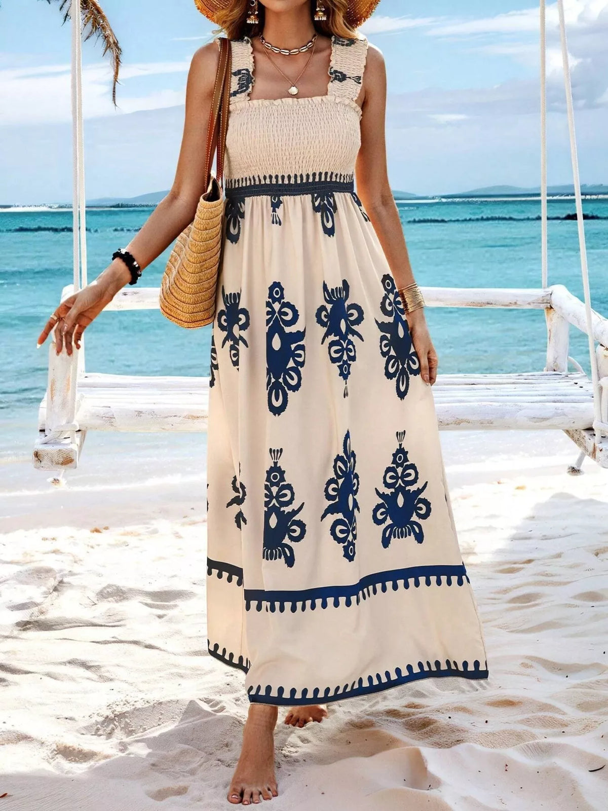 Smocked Square Neck Maxi Dress