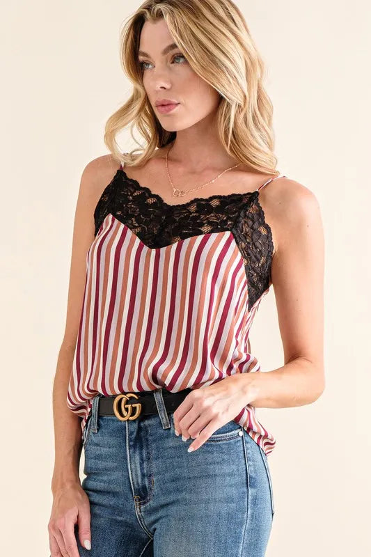 And The Why Lace-Trim Cami in Stripe