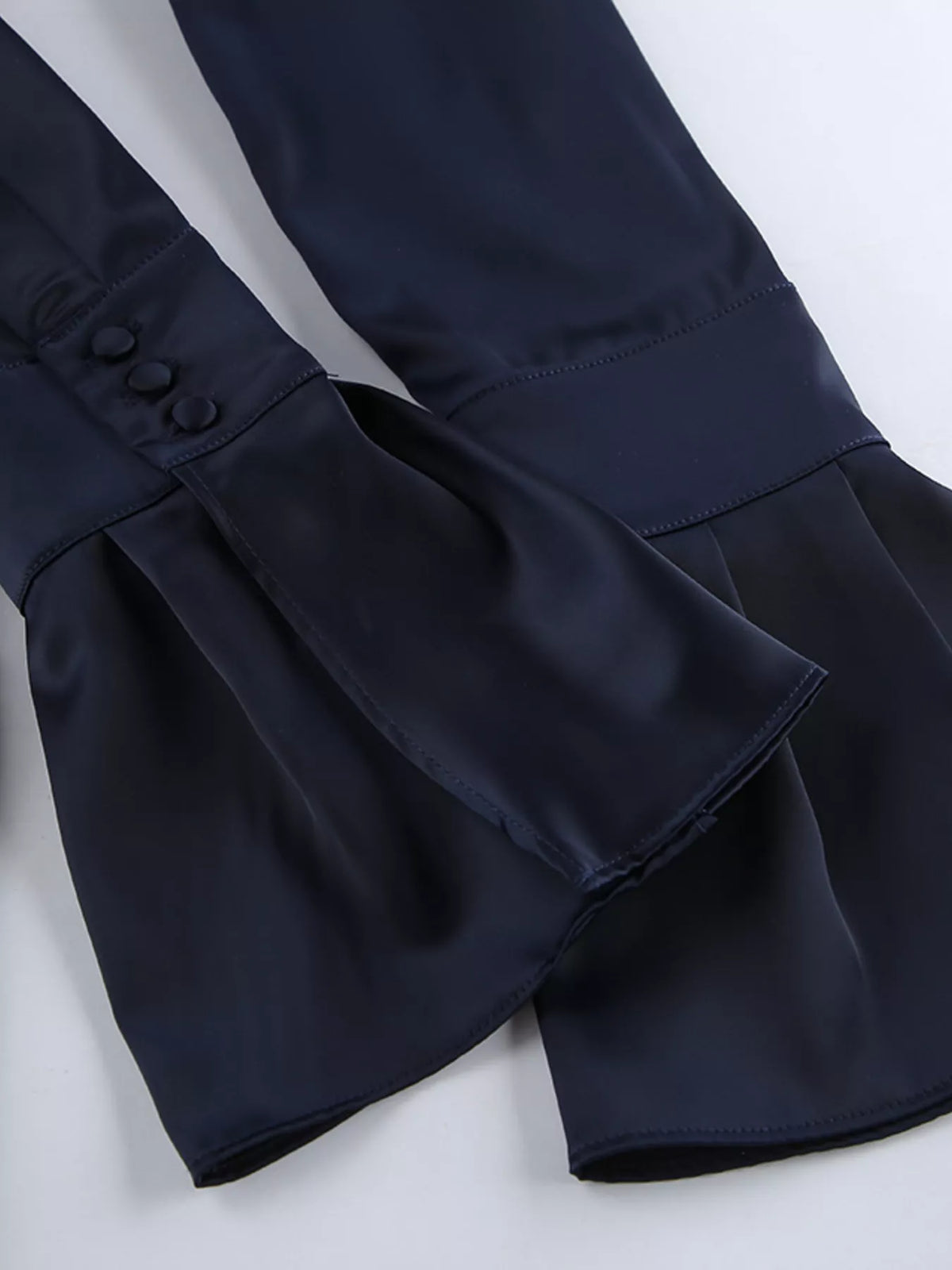 Mock Neck Flounce-Sleeve Dress in Dark Navy