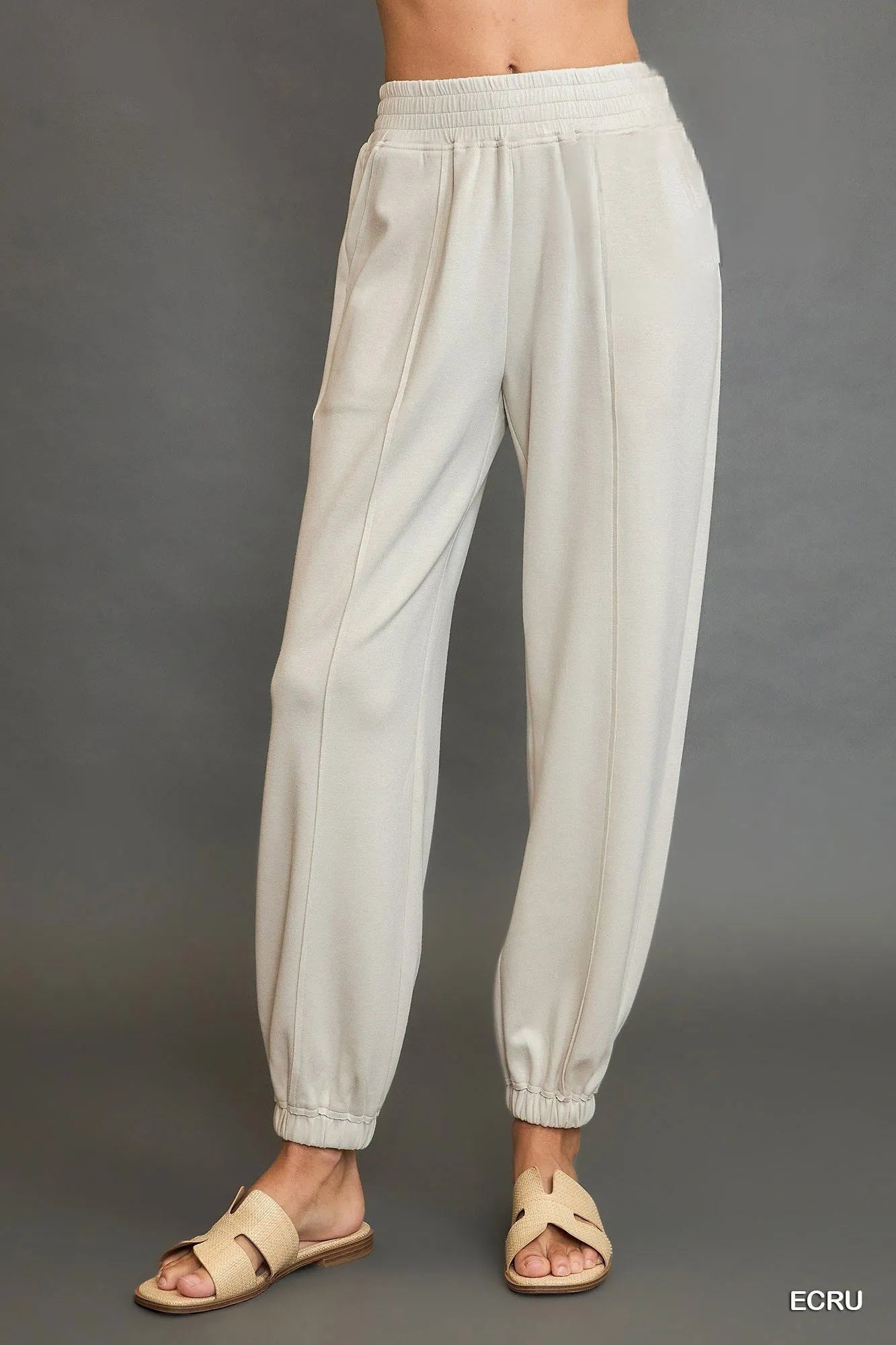 Umgee Drawstring Jogger Pants in Ecru