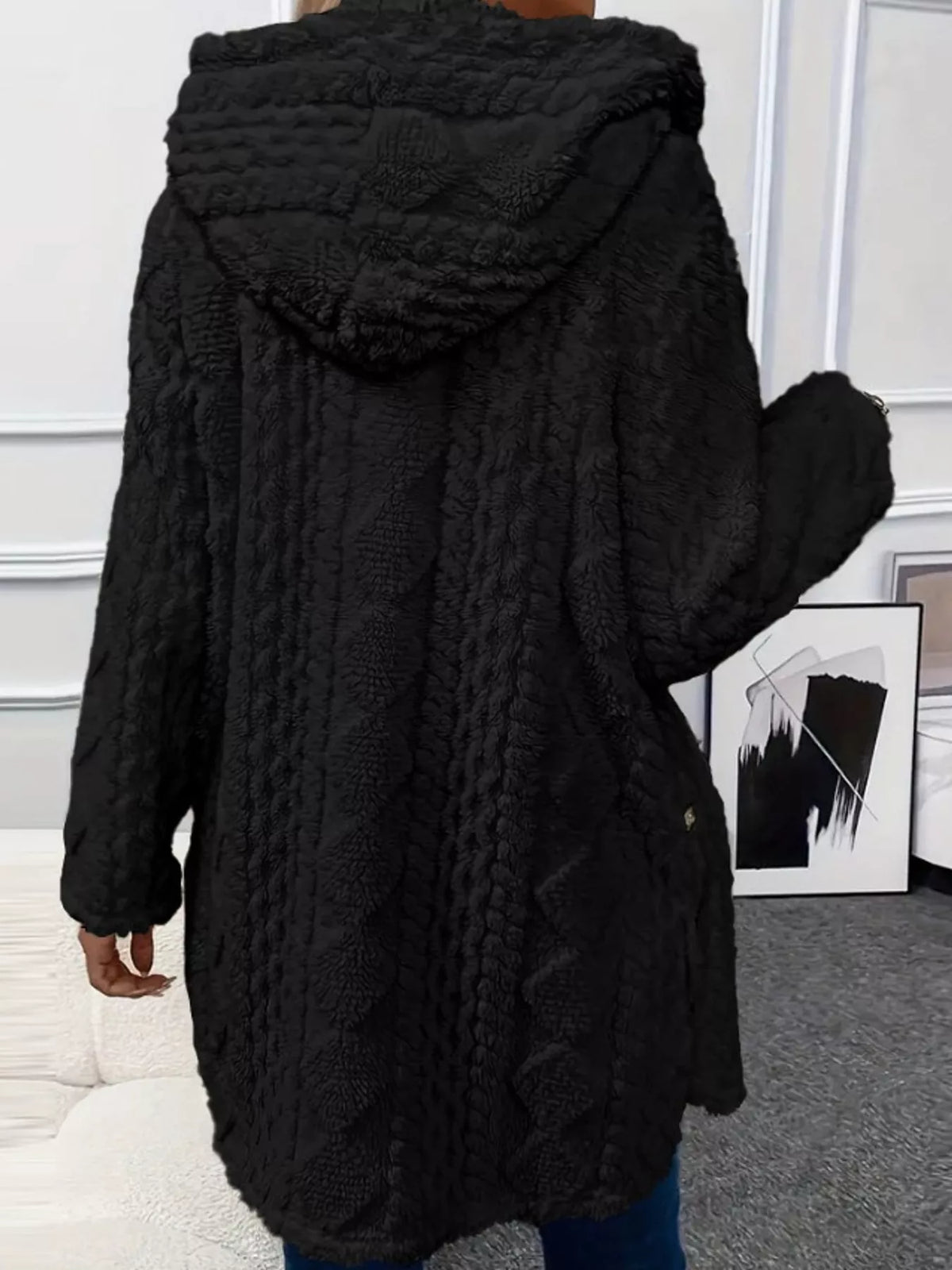 Cozy Cable-Knit Faux Fur Hooded Jacket