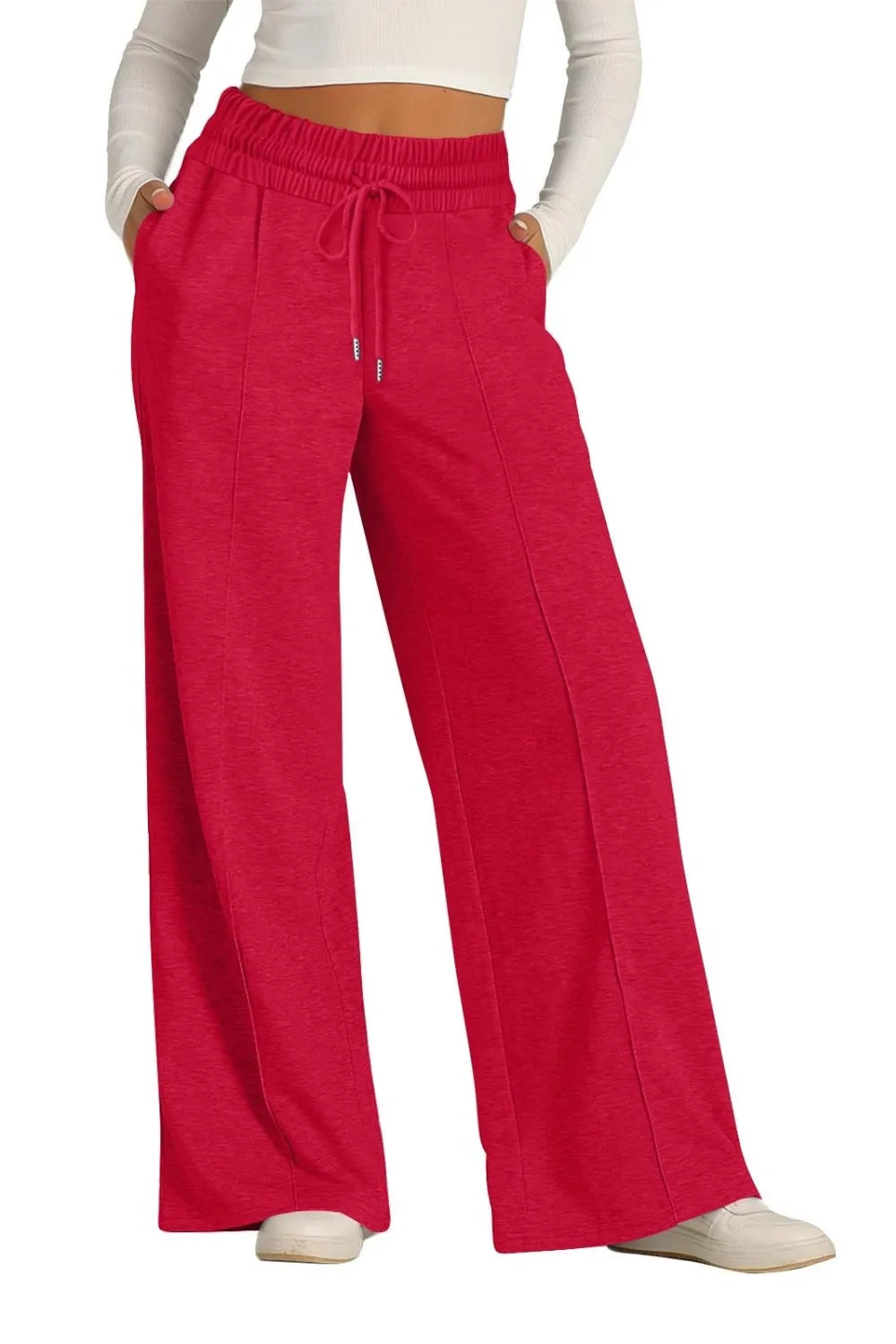 Drawstring Wide Leg Pants with Pockets