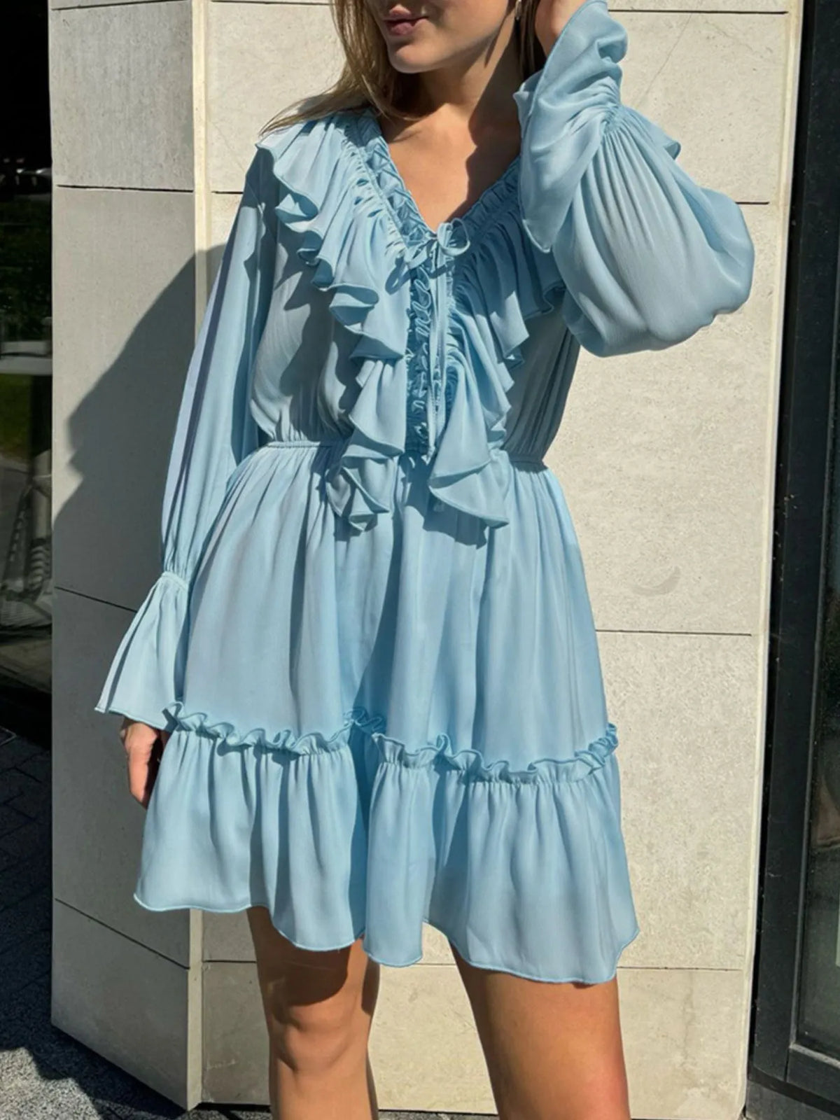 Ruffle Flounce Sleeve Mini Dress