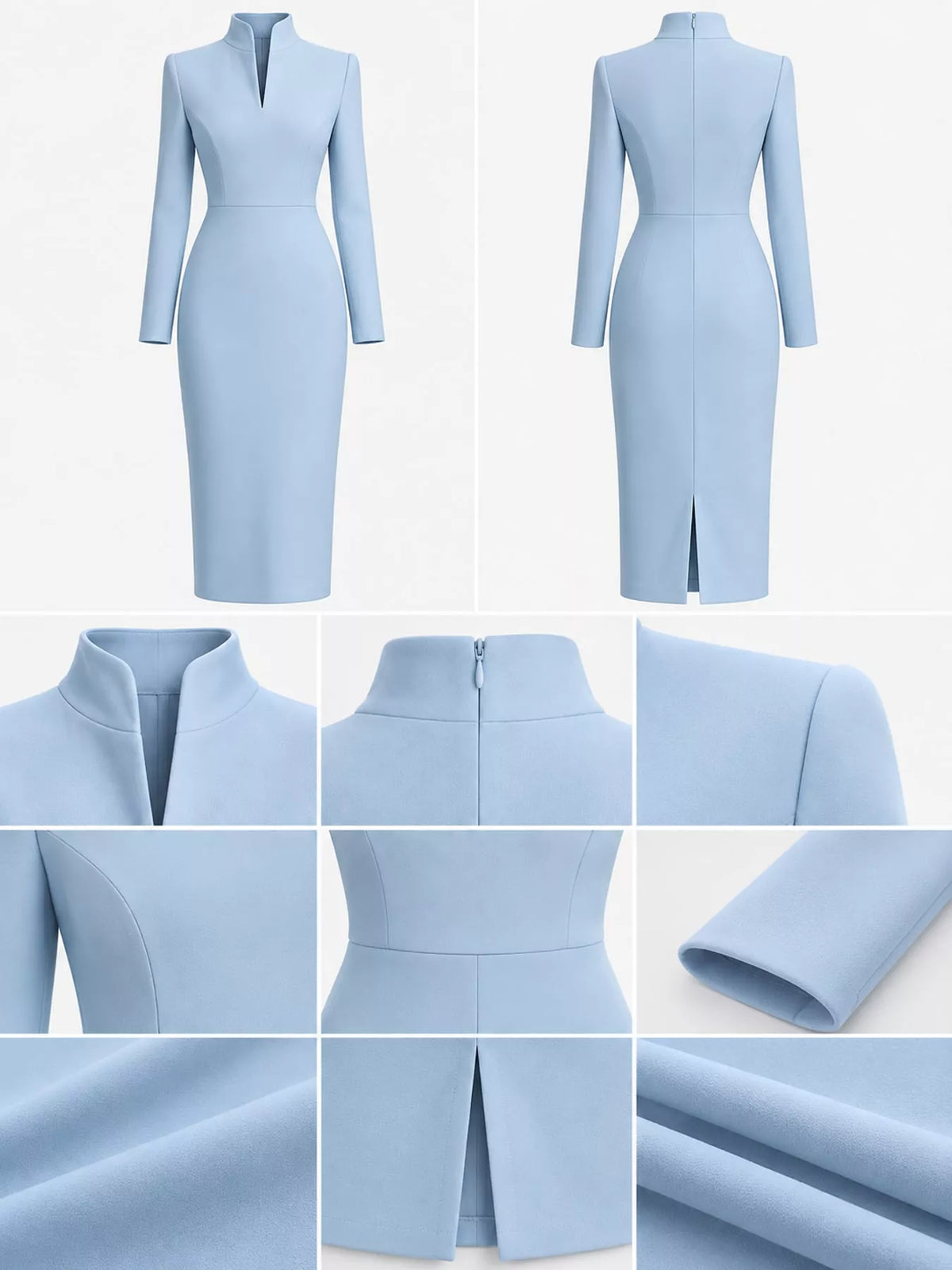 Plus Size Stand-Collar Long-Sleeve Midi Dress