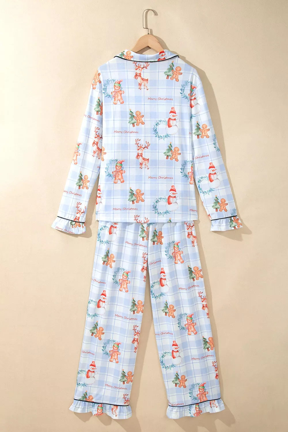 Plaid Christmas Pajama Set in Light Blue