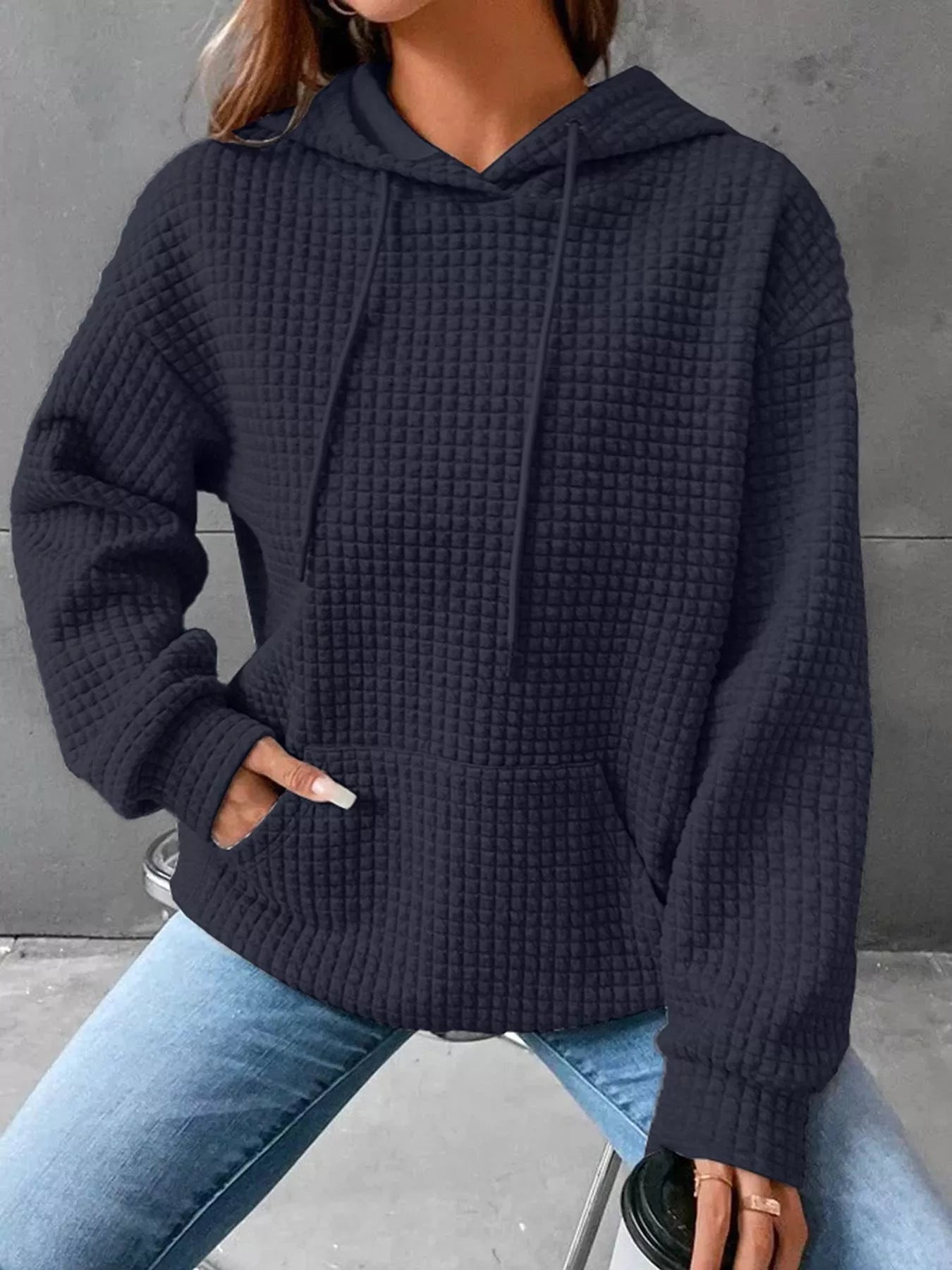 Textured Kangaroo Pocket Hoodie