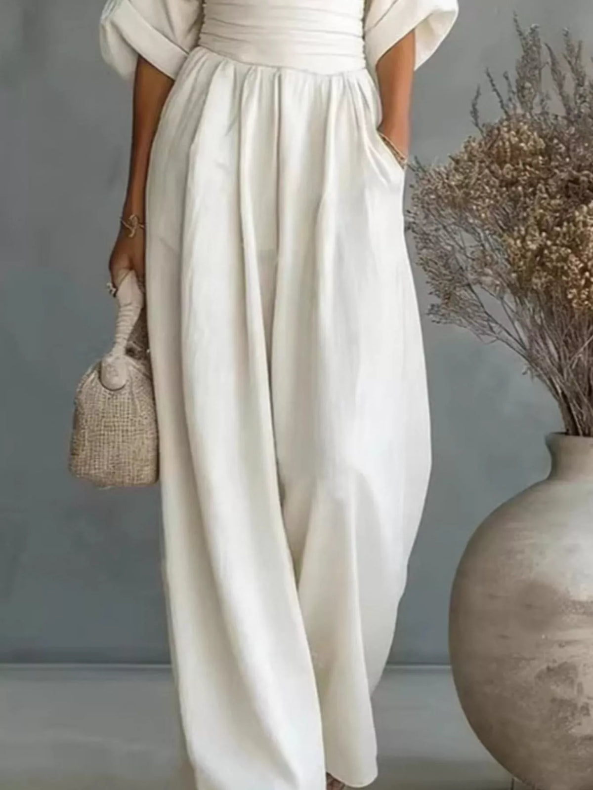Half Sleeve Wide-Leg Jumpsuit