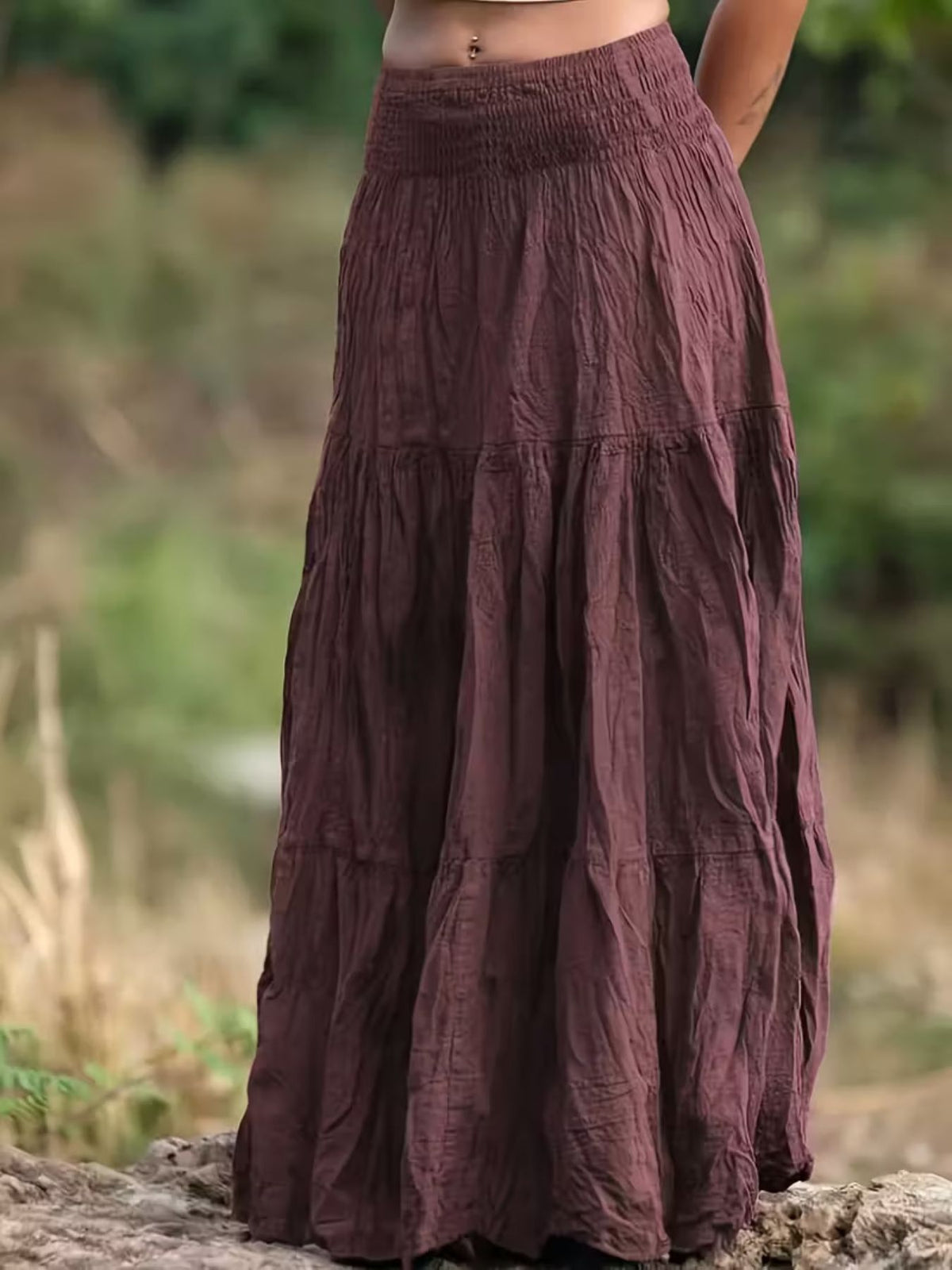 Tiered Ruched Maxi Skirt