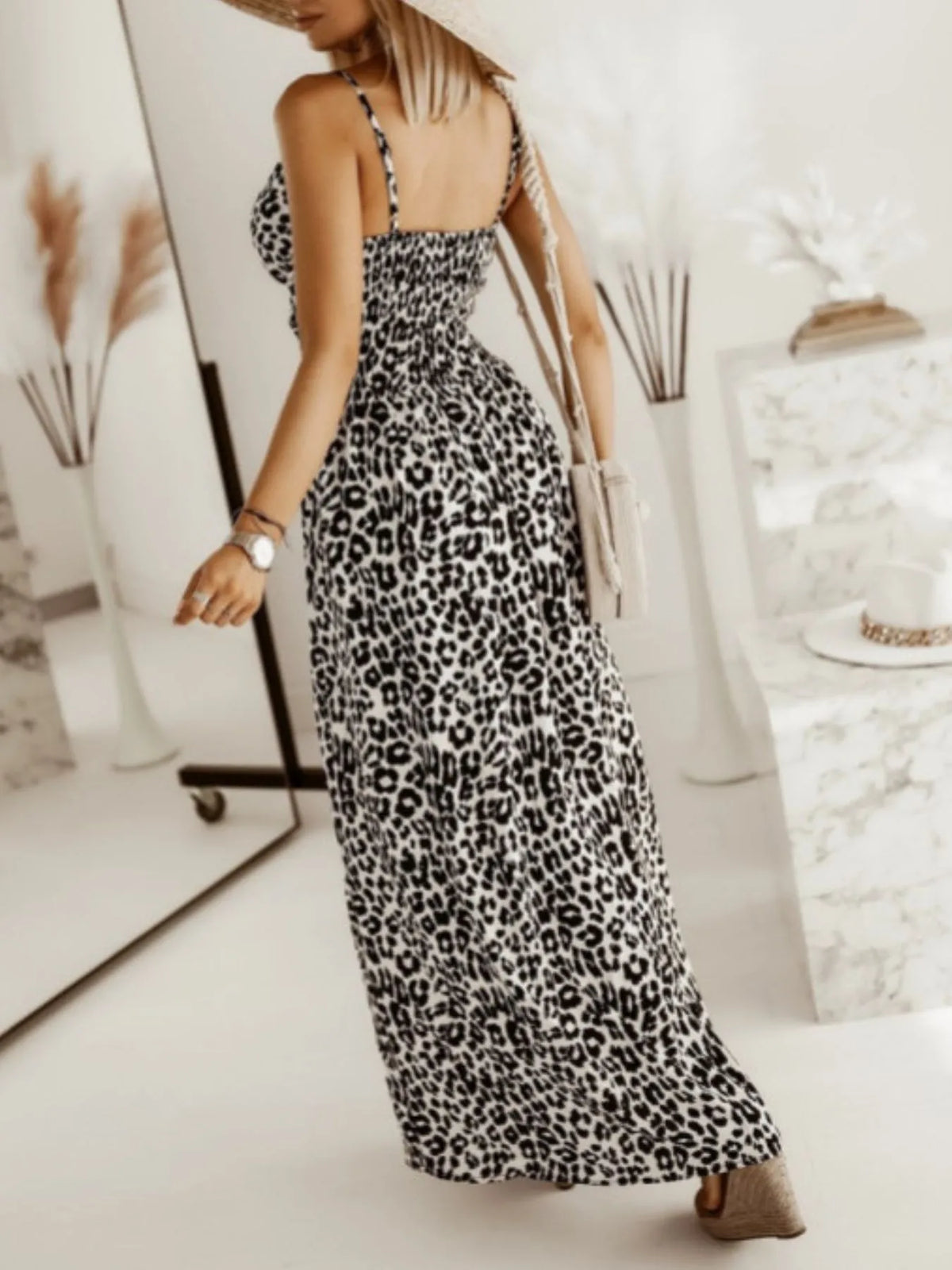 Leopard Print Spaghetti Strap Maxi Dress
