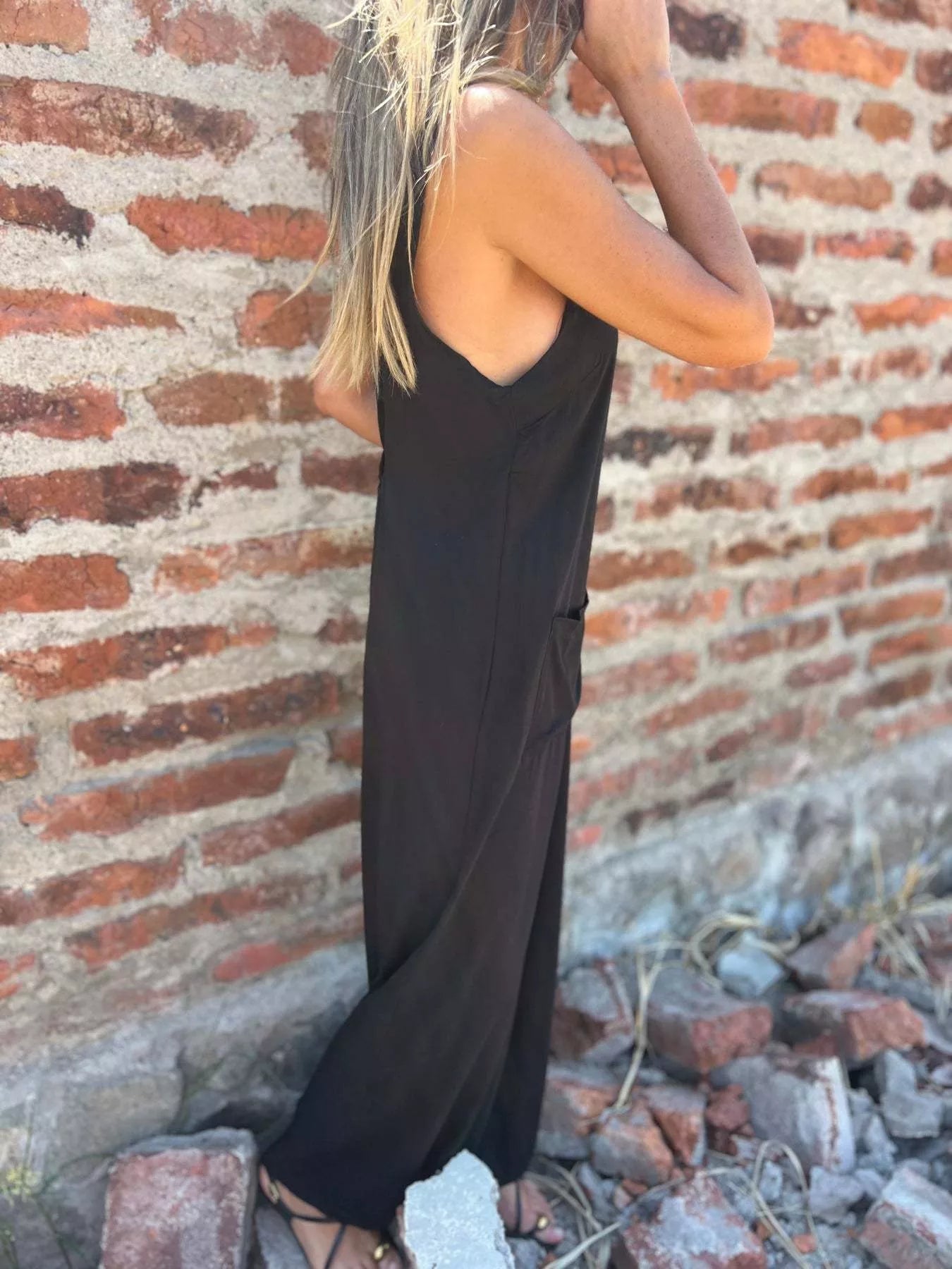 Button-Front Wide Leg Jumpsuit