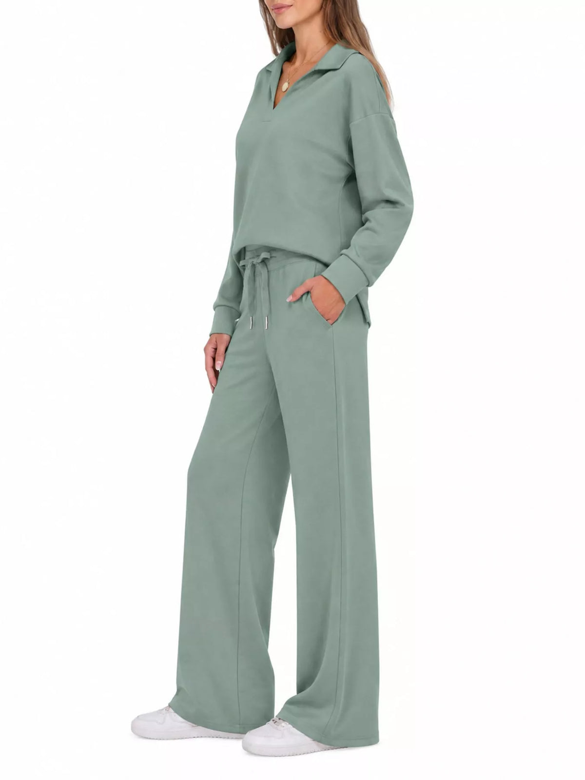 Dropped Shoulder Top and Drawstring Pant Set