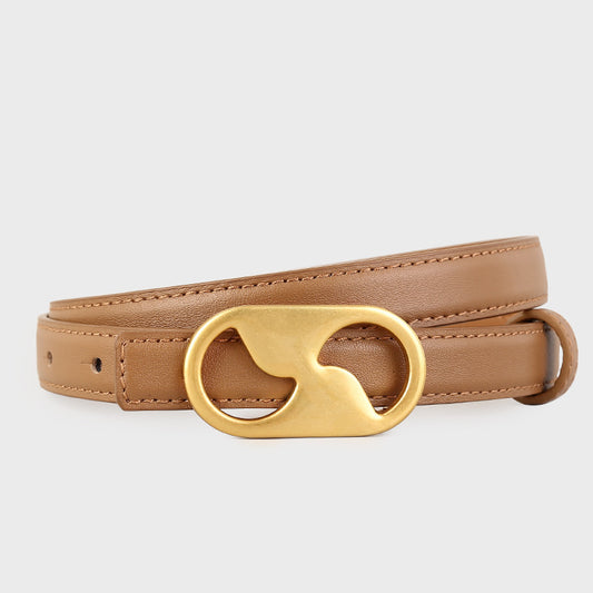 Ilussa Leather Belt with Golden Buckle — Caramel Trio