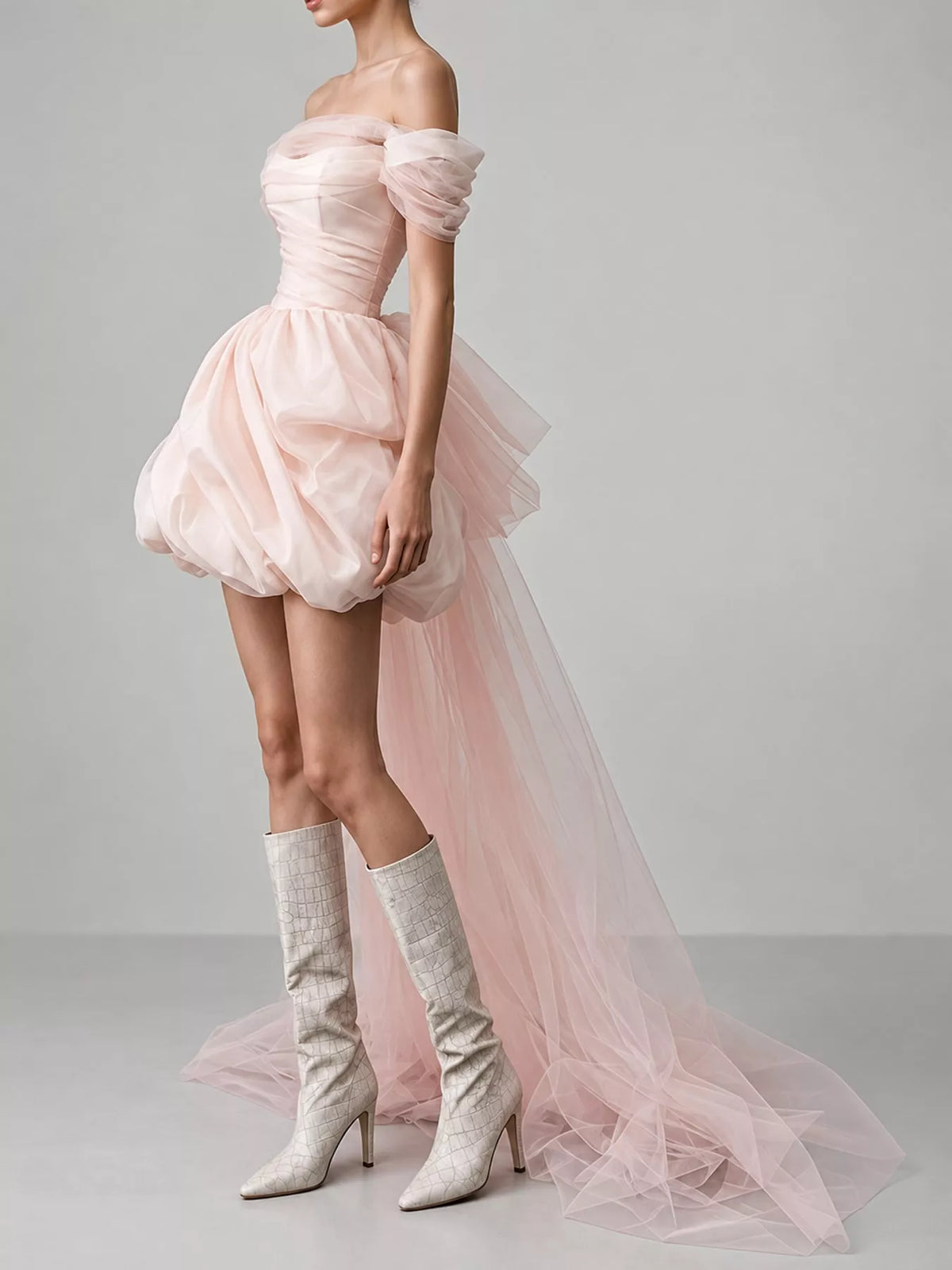 Plus Size Off-Shoulder Tulle Bubble Mini Dress
