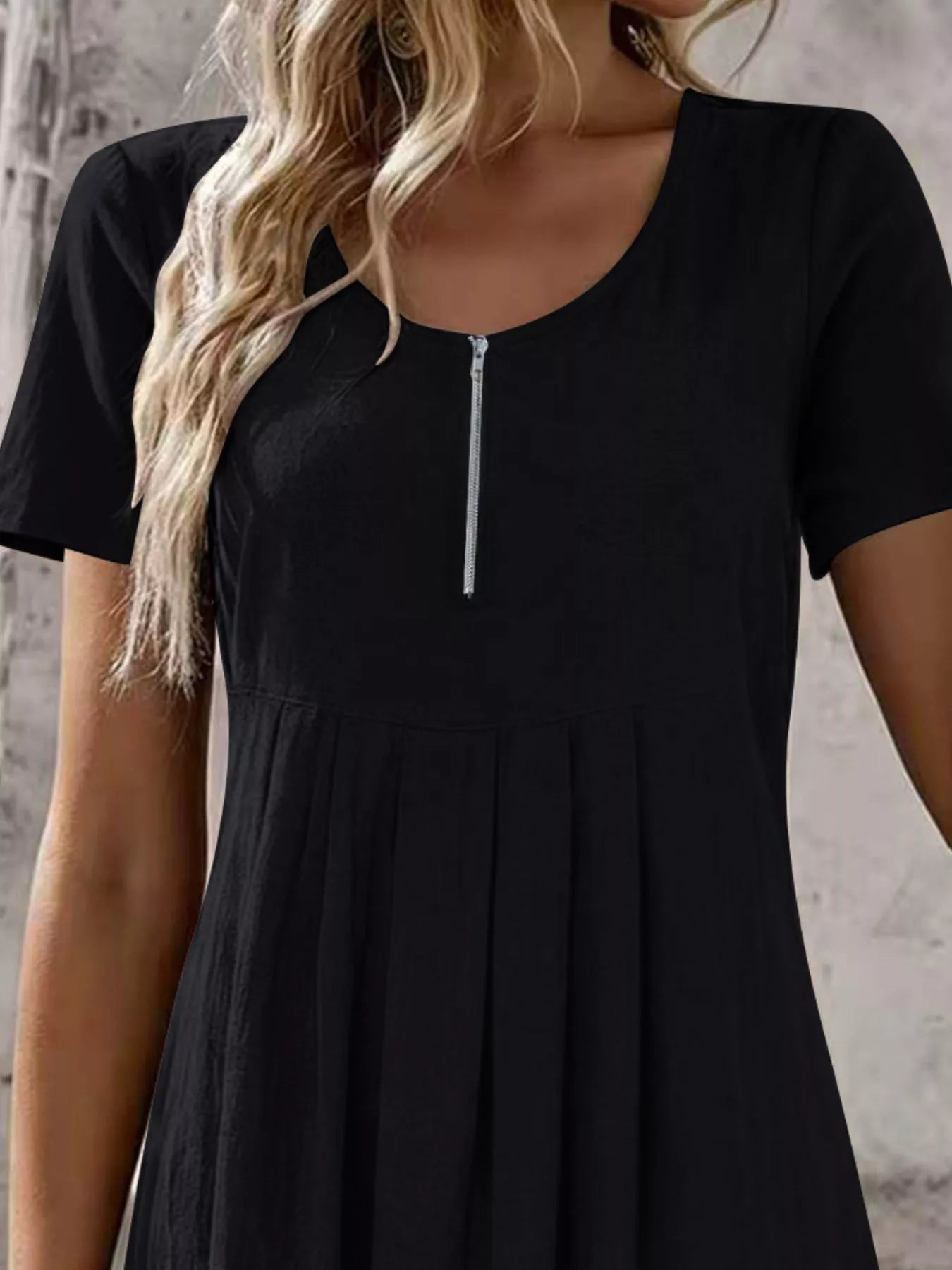Zipper-Front Pleated A-Line Dress