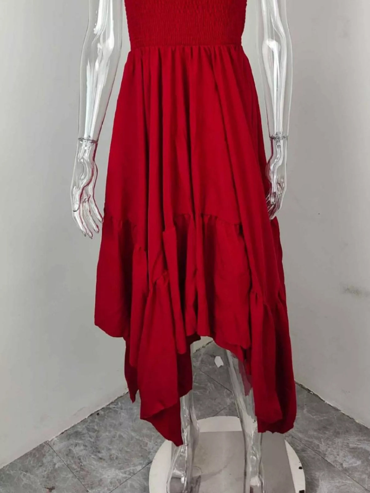 Smocked Sleeveless Ruffle Hem Maxi Dress
