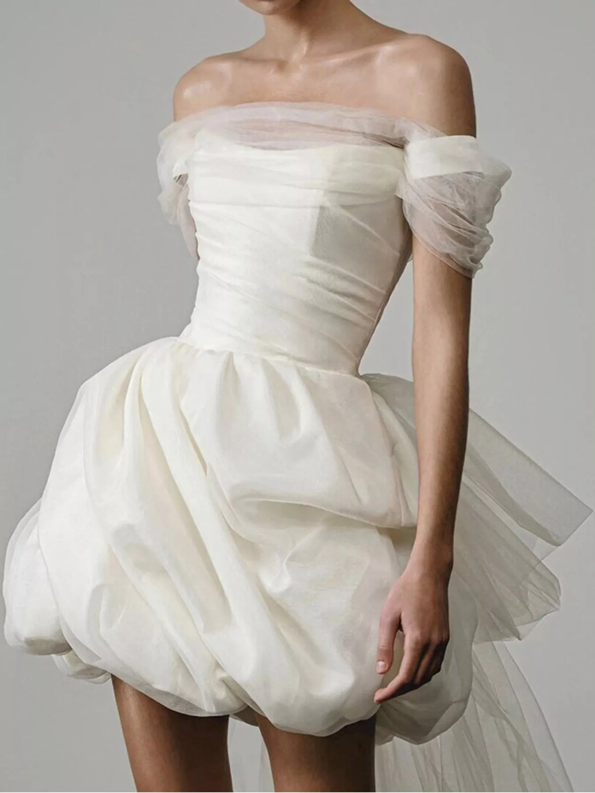 Plus Size Off-Shoulder Tulle Bubble Mini Dress