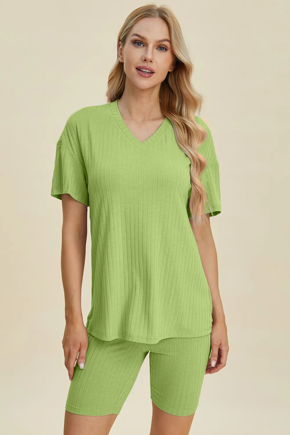 Basic Bae Ribbed V-Neck Top and Shorts Set