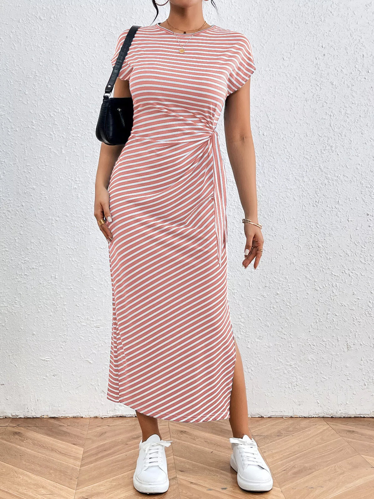 Striped Tie-Side Midi Dress