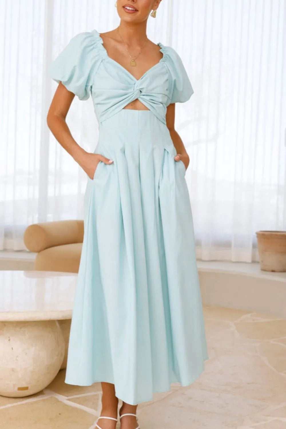 Sweetheart Neck Puff Sleeve Dress