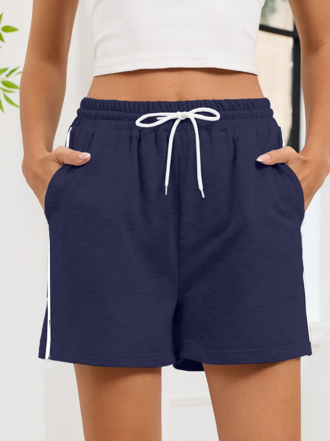 Striped Trim Drawstring Shorts