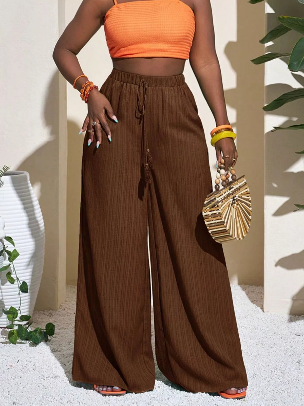 Wide-Leg Drawstring Pants