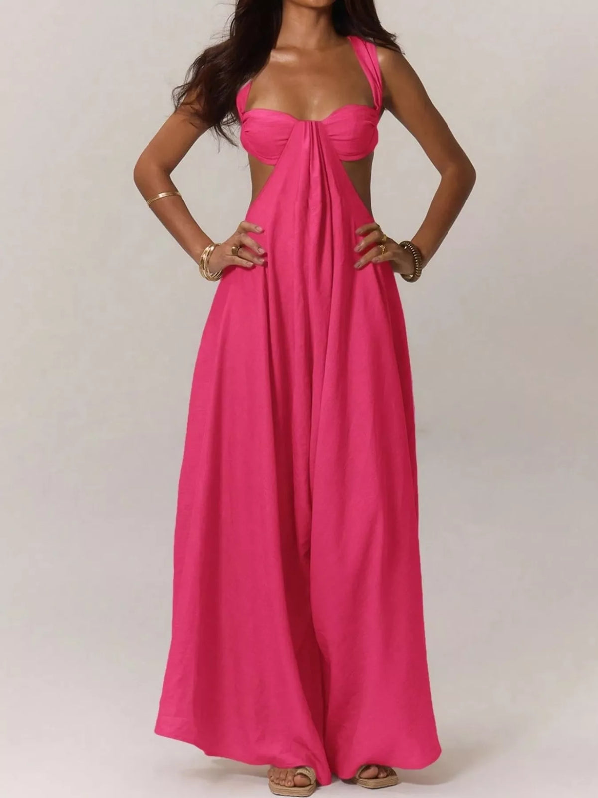 Backless Wide-Leg Jumpsuit with Cutout Detail
