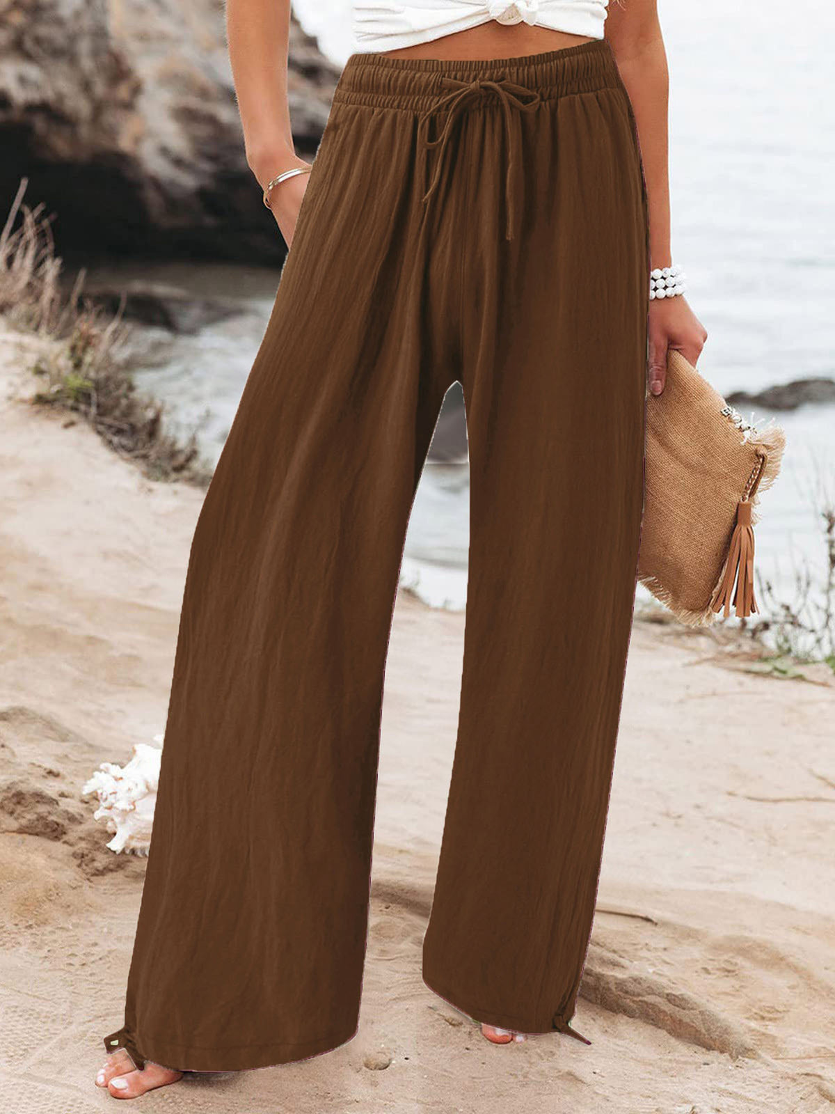 Pocketed Drawstring Wide Leg Pants