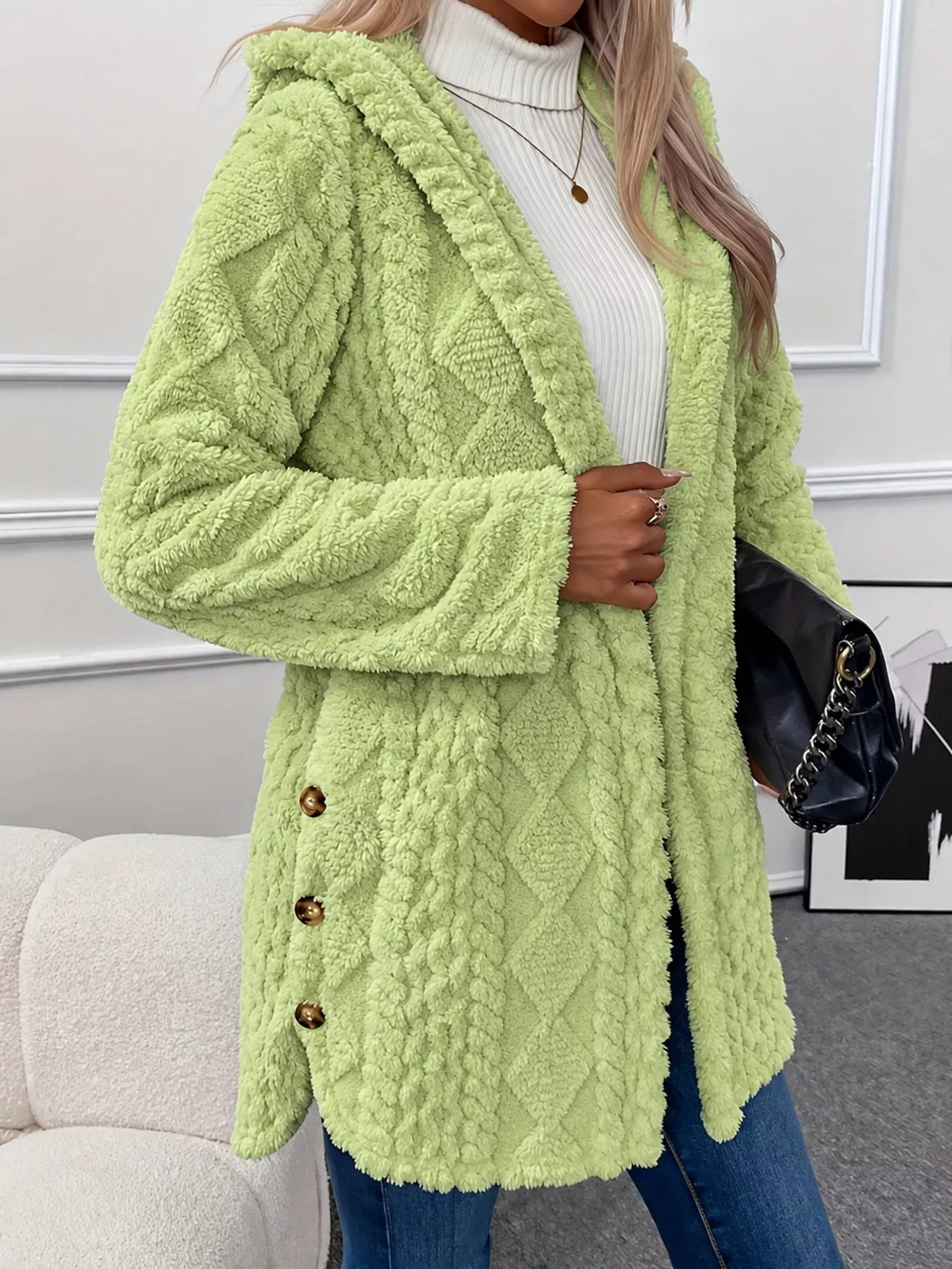 Cozy Cable-Knit Faux Fur Hooded Jacket
