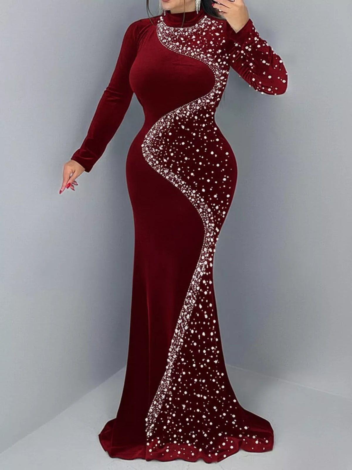 Rhinestone Velvet Mermaid Maxi Dress