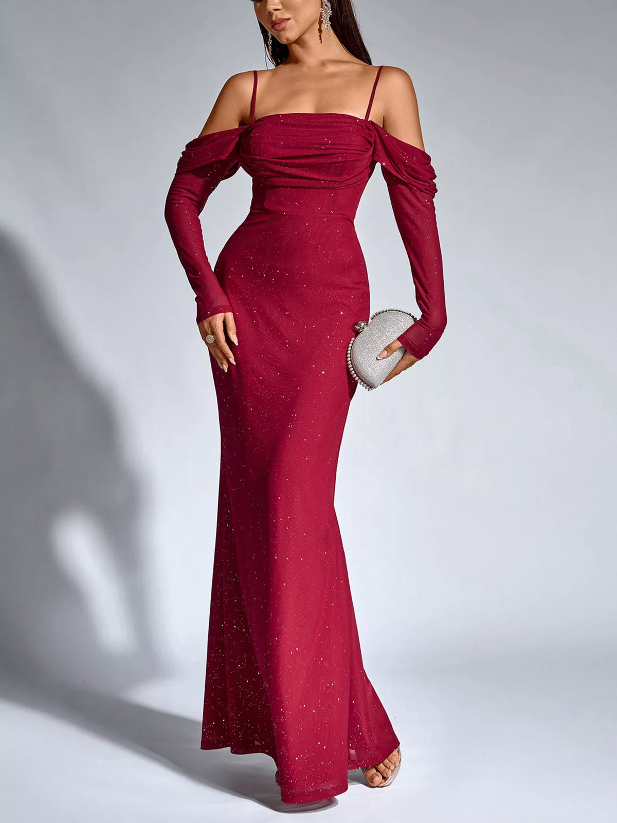 Long-Sleeve Glitter Mermaid Maxi Dress