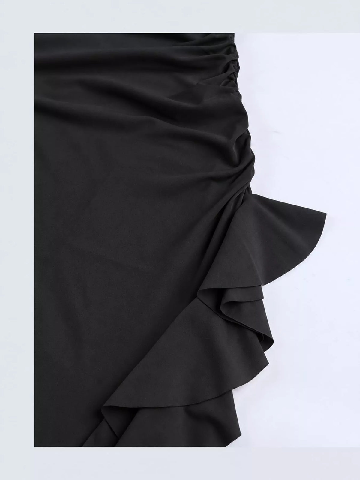 One-Shoulder Ruched Ruffle Hem Maxi Dress