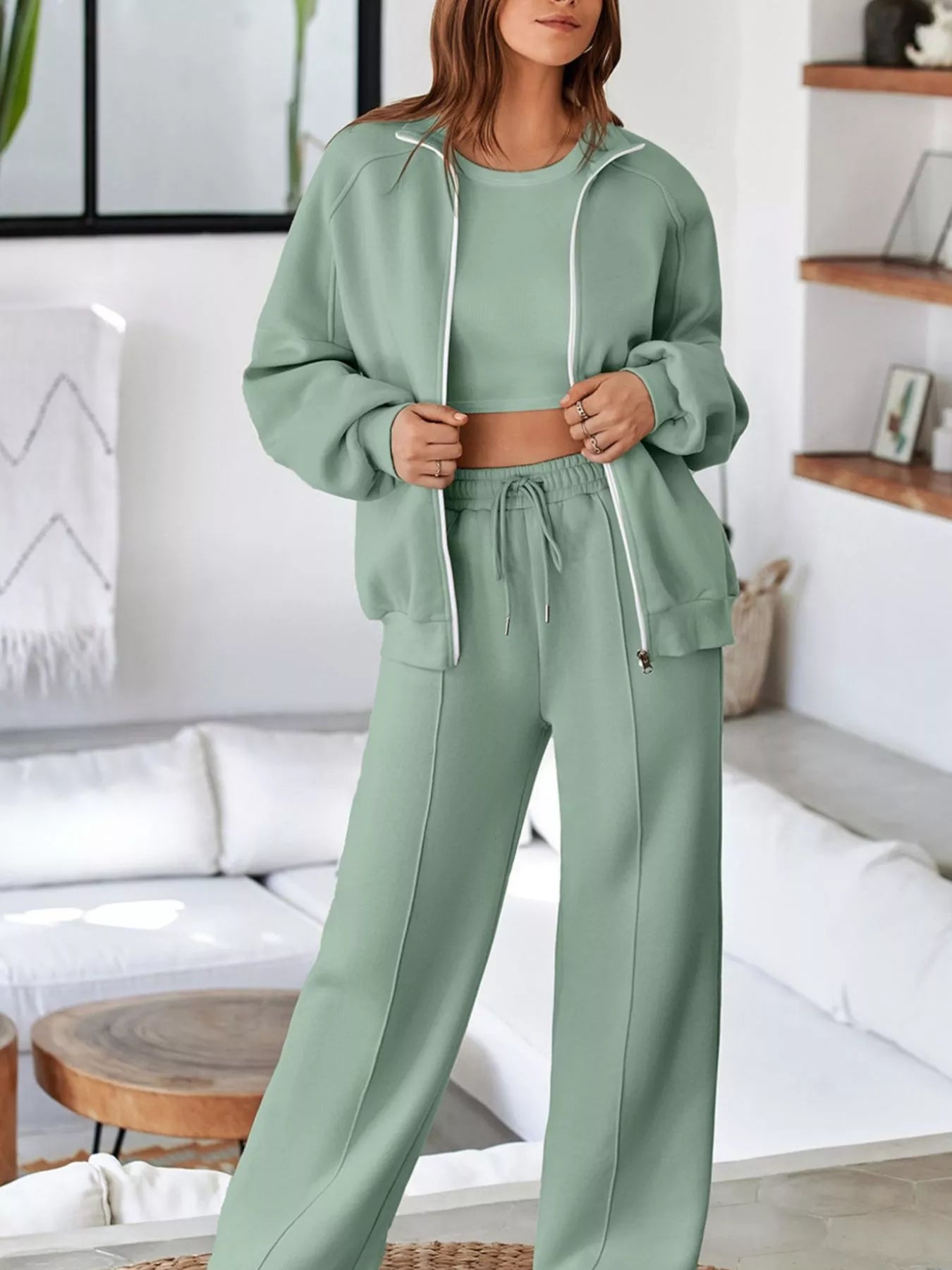 Drop Shoulder Zip-Up Jacket & Pants Set