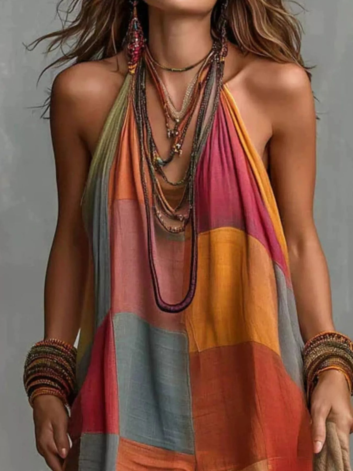 Plaid Halter Wide-Leg Jumpsuit