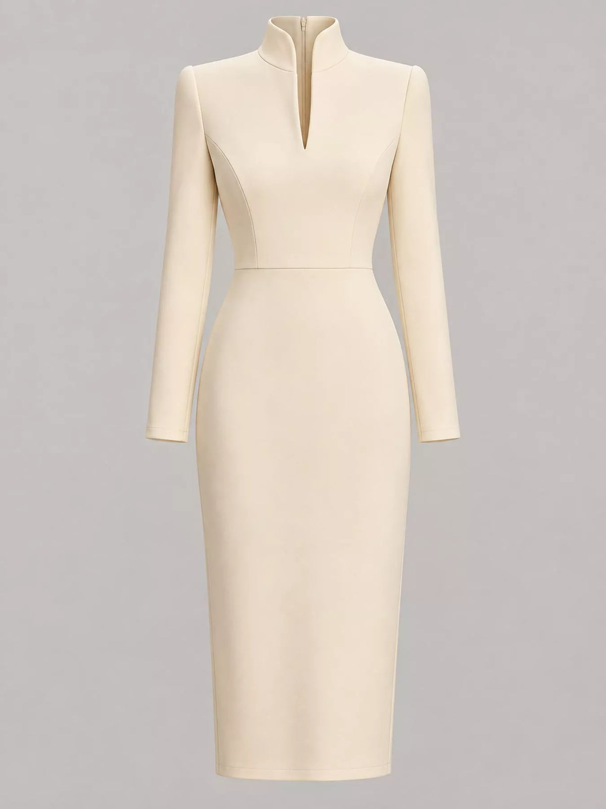 Plus Size Stand-Collar Long-Sleeve Midi Dress