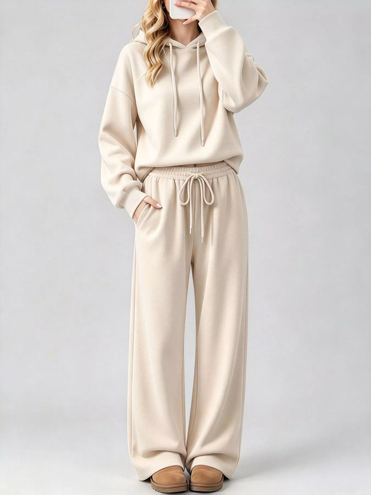 Dropped Shoulder Hoodie and Wide-Leg Pants Set