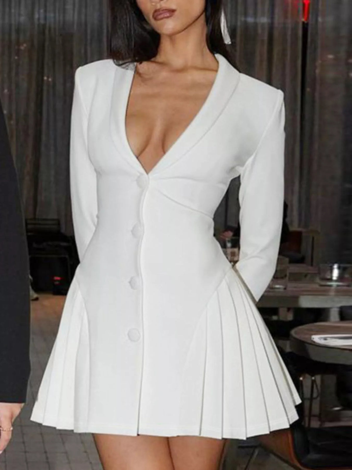 Button-Down Blazer Pleated Mini Dress