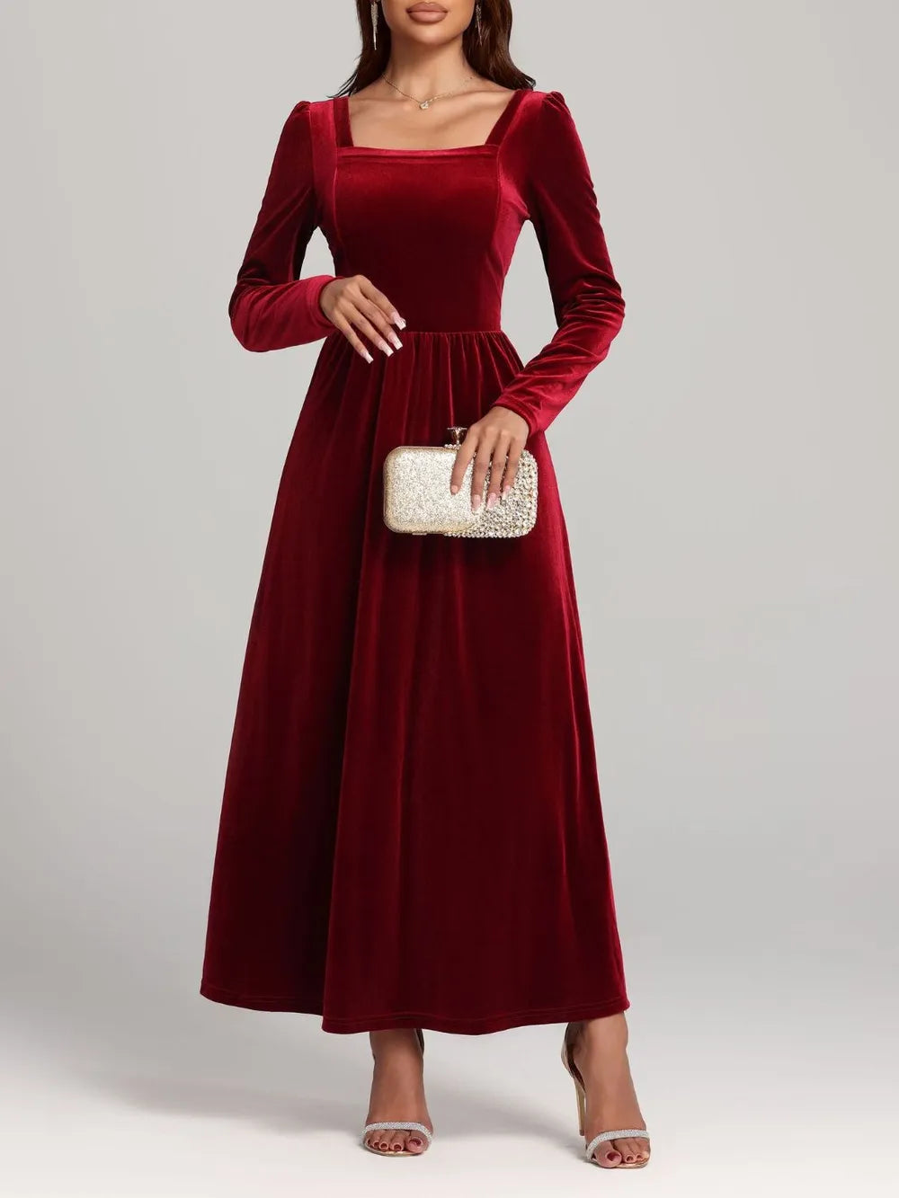 Velvet Square Neck Backless Dress