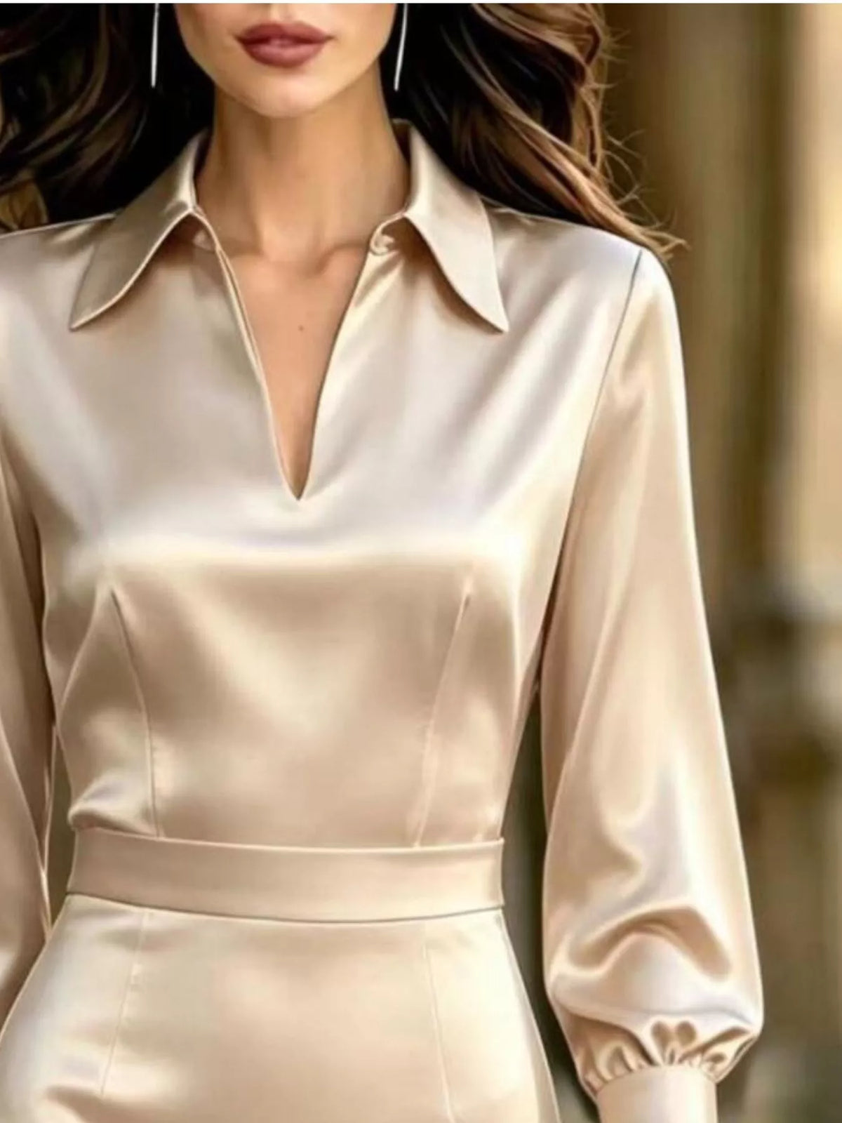 Satin Lantern Sleeve Midi Dress
